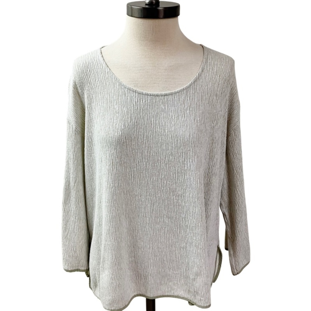 PUREJILL Womens Linen Blend Boxy Top SMALL Light Green/Sage Lagenlook Luxury